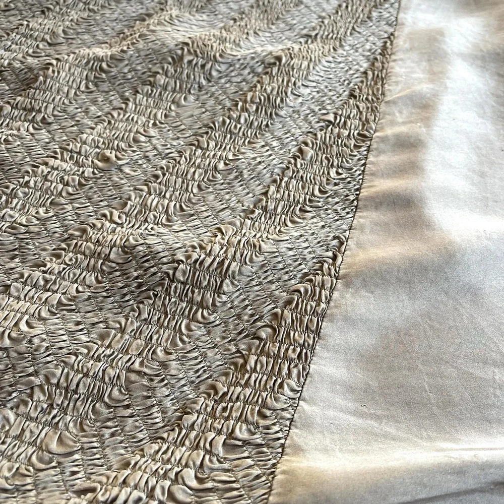 L'erba 100% Silk King Pillow Sham Crinkle Rouched Taupe Luxury Bedding